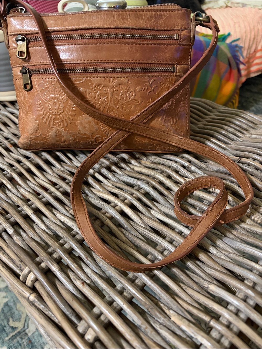 Vintage The Sak Brown Embossed Leather Crossbody Bag